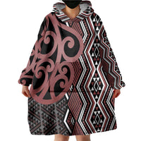Maori Taniko Patterns Wearable Blanket Hoodie Brown Patiki Motifs Mix Whakairo Ngaru