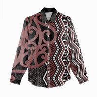 Maori Taniko Patterns Women Casual Shirt Brown Patiki Motifs Mix Whakairo Ngaru