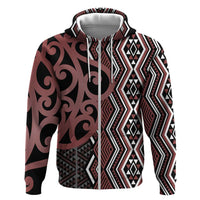 Maori Taniko Patterns Zip Hoodie Brown Patiki Motifs Mix Whakairo Ngaru LT7 Zip Hoodie Brown - Polynesian Pride