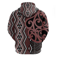 Maori Taniko Patterns Zip Hoodie Brown Patiki Motifs Mix Whakairo Ngaru LT7 - Polynesian Pride
