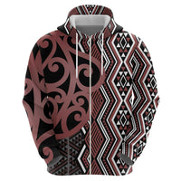 Maori Taniko Patterns Zip Hoodie Brown Patiki Motifs Mix Whakairo Ngaru LT7 - Polynesian Pride
