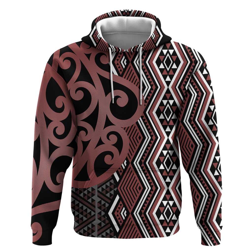 Maori Taniko Patterns Zip Hoodie Brown Patiki Motifs Mix Whakairo Ngaru LT7 Pullover Hoodie Brown - Polynesian Pride
