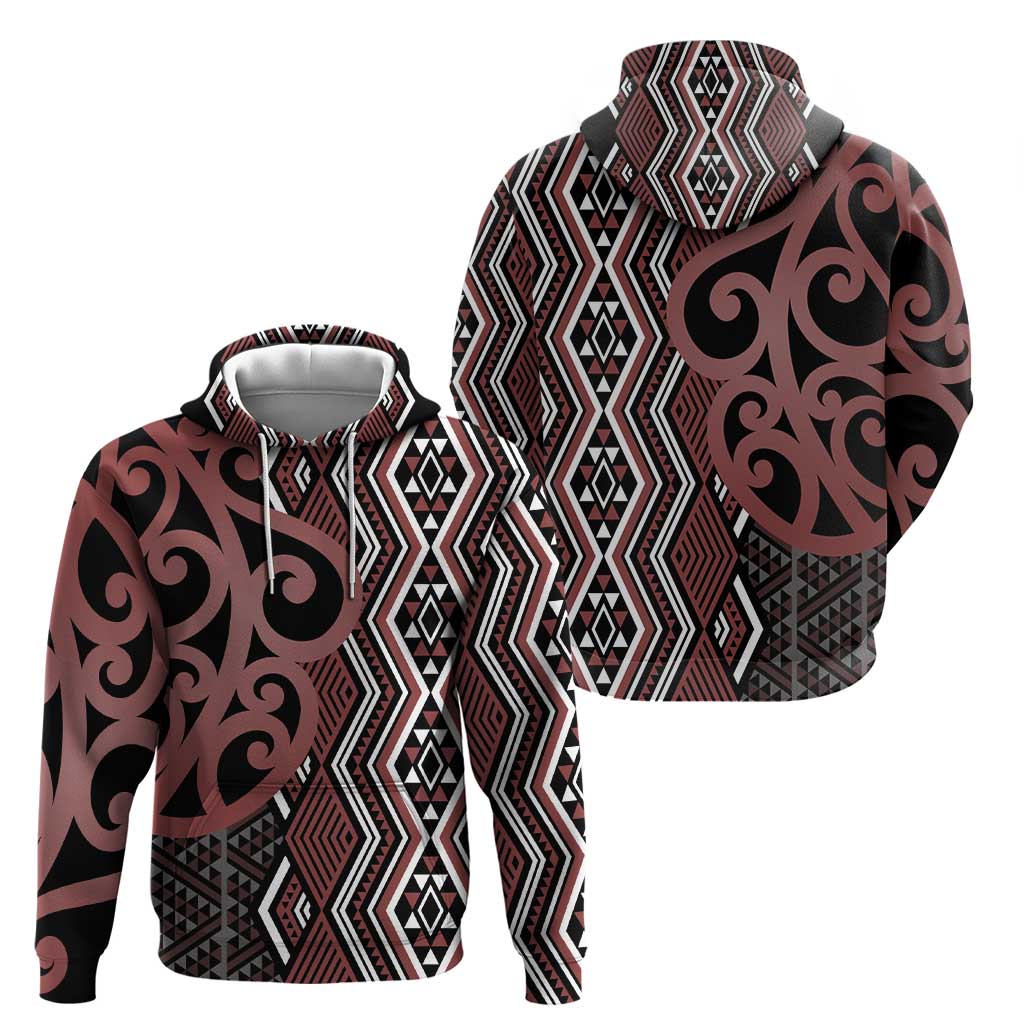 Maori Taniko Patterns Zip Hoodie Brown Patiki Motifs Mix Whakairo Ngaru LT7 - Polynesian Pride