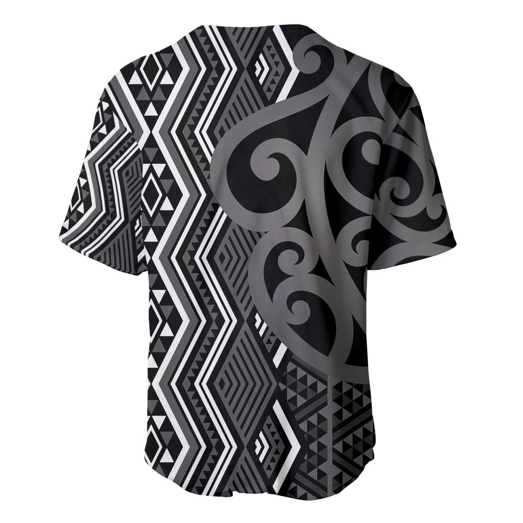 Maori Taniko Patterns Baseball Jersey Black Patiki Motifs Mix Whakairo Ngaru