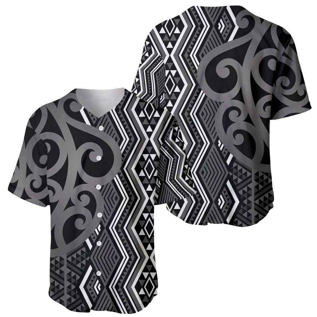 Maori Taniko Patterns Baseball Jersey Black Patiki Motifs Mix Whakairo Ngaru