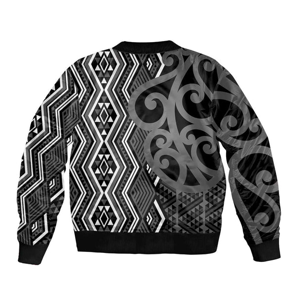 Maori Taniko Patterns Bomber Jacket Black Patiki Motifs Mix Whakairo ...