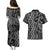 Maori Taniko Patterns Couples Matching Puletasi and Hawaiian Shirt Black Patiki Motifs Mix Whakairo Ngaru