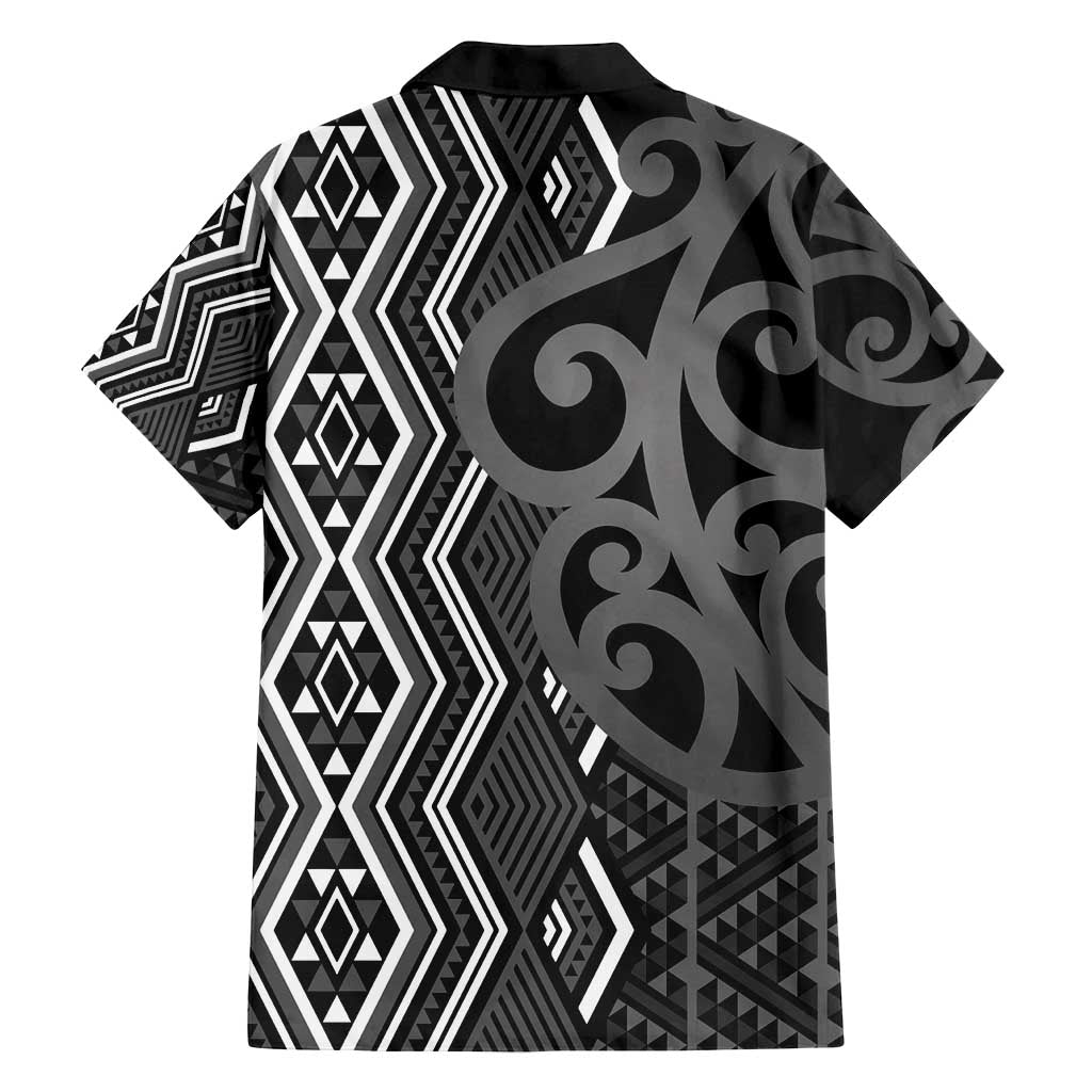 Maori Taniko Patterns Family Matching Tank Maxi Dress and Hawaiian Shirt Black Patiki Motifs Mix Whakairo Ngaru