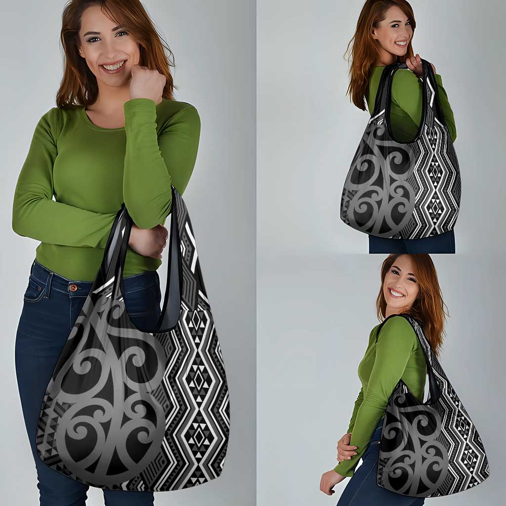 Maori Taniko Patterns Grocery Bag Black Patiki Motifs Mix Whakairo Ngaru