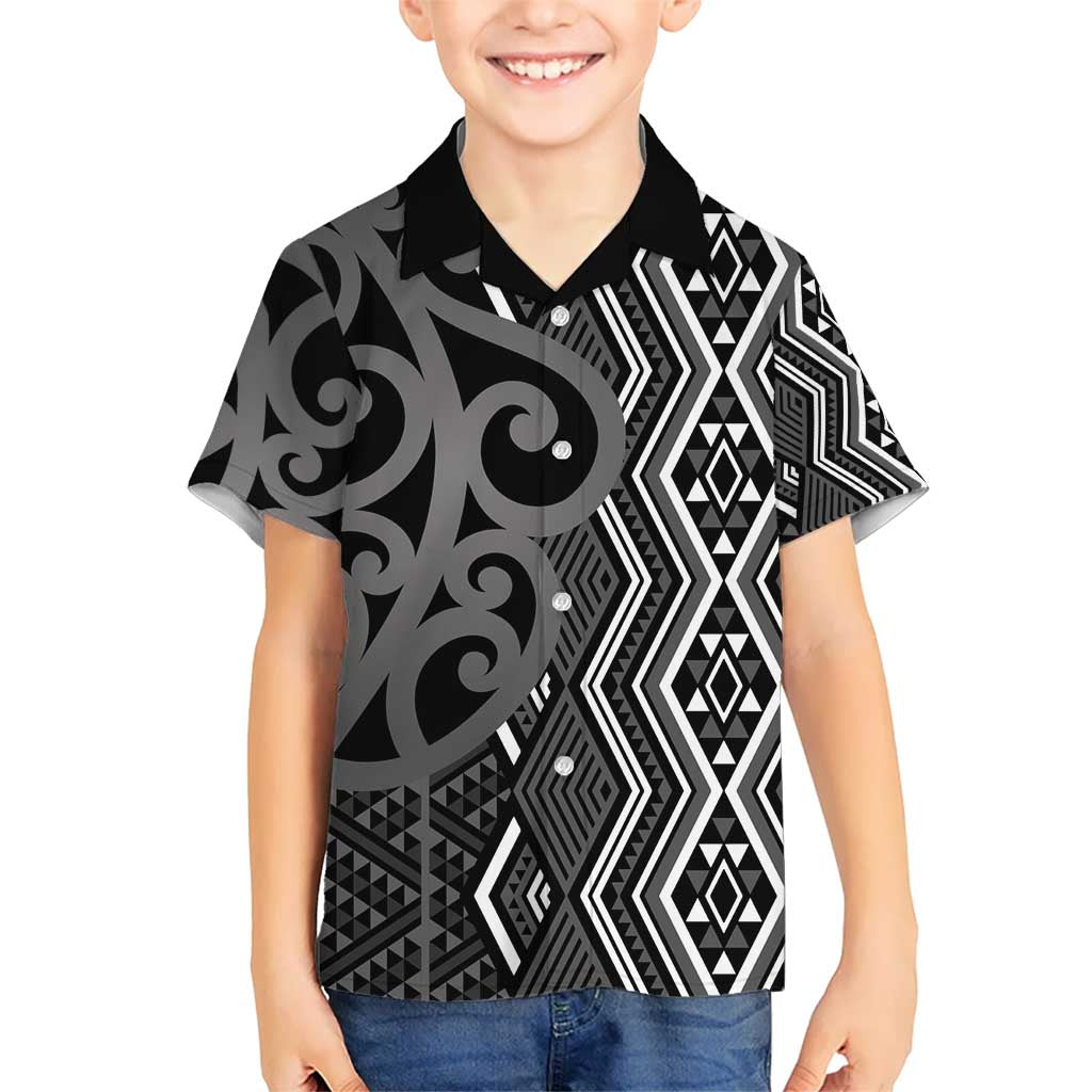 Maori Taniko Patterns Hawaiian Shirt Black Patiki Motifs Mix Whakairo Ngaru
