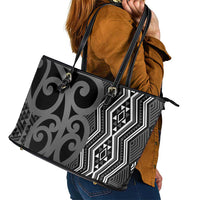 Maori Taniko Patterns Leather Tote Bag Black Patiki Motifs Mix Whakairo Ngaru