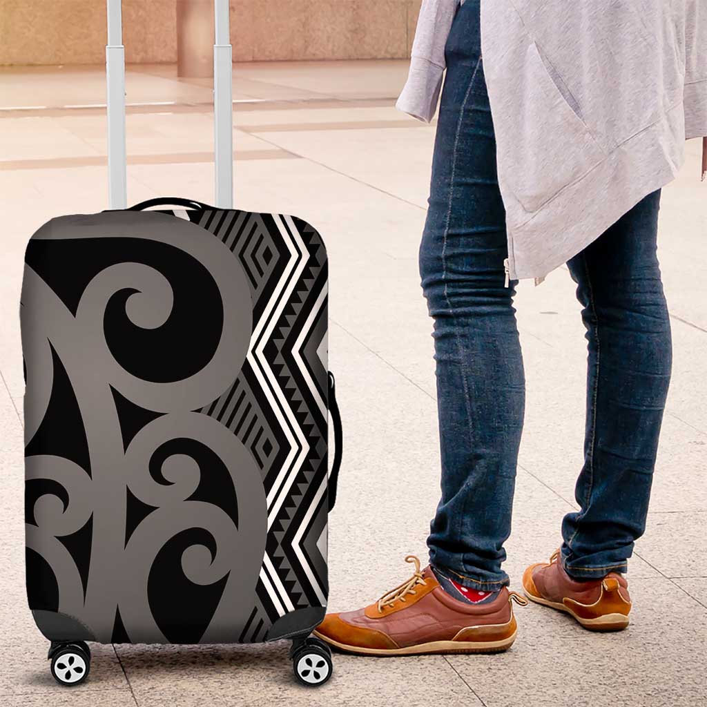 Maori Taniko Patterns Luggage Cover Black Patiki Motifs Mix Whakairo Ngaru LT7 Black - Polynesian Pride
