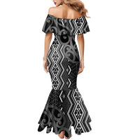 Maori Taniko Patterns Mermaid Dress Black Patiki Motifs Mix Whakairo Ngaru