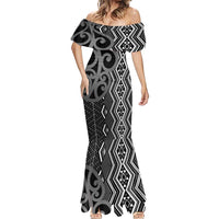 Maori Taniko Patterns Mermaid Dress Black Patiki Motifs Mix Whakairo Ngaru