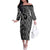 Maori Taniko Patterns Off The Shoulder Long Sleeve Dress Black Patiki Motifs Mix Whakairo Ngaru
