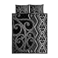Maori Taniko Patterns Quilt Bed Set Black Patiki Motifs Mix Whakairo Ngaru