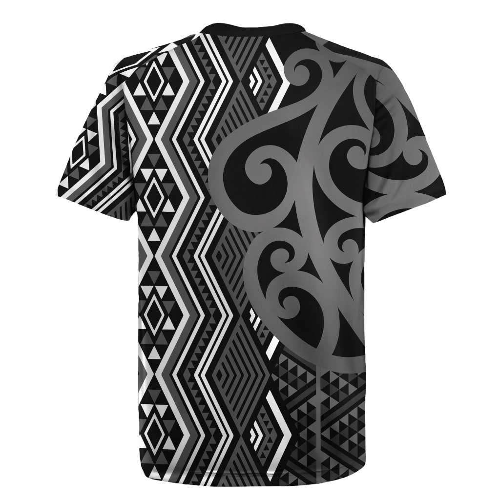 Maori Taniko Patterns Rugby Jersey Black Patiki Motifs Mix Whakairo Ngaru