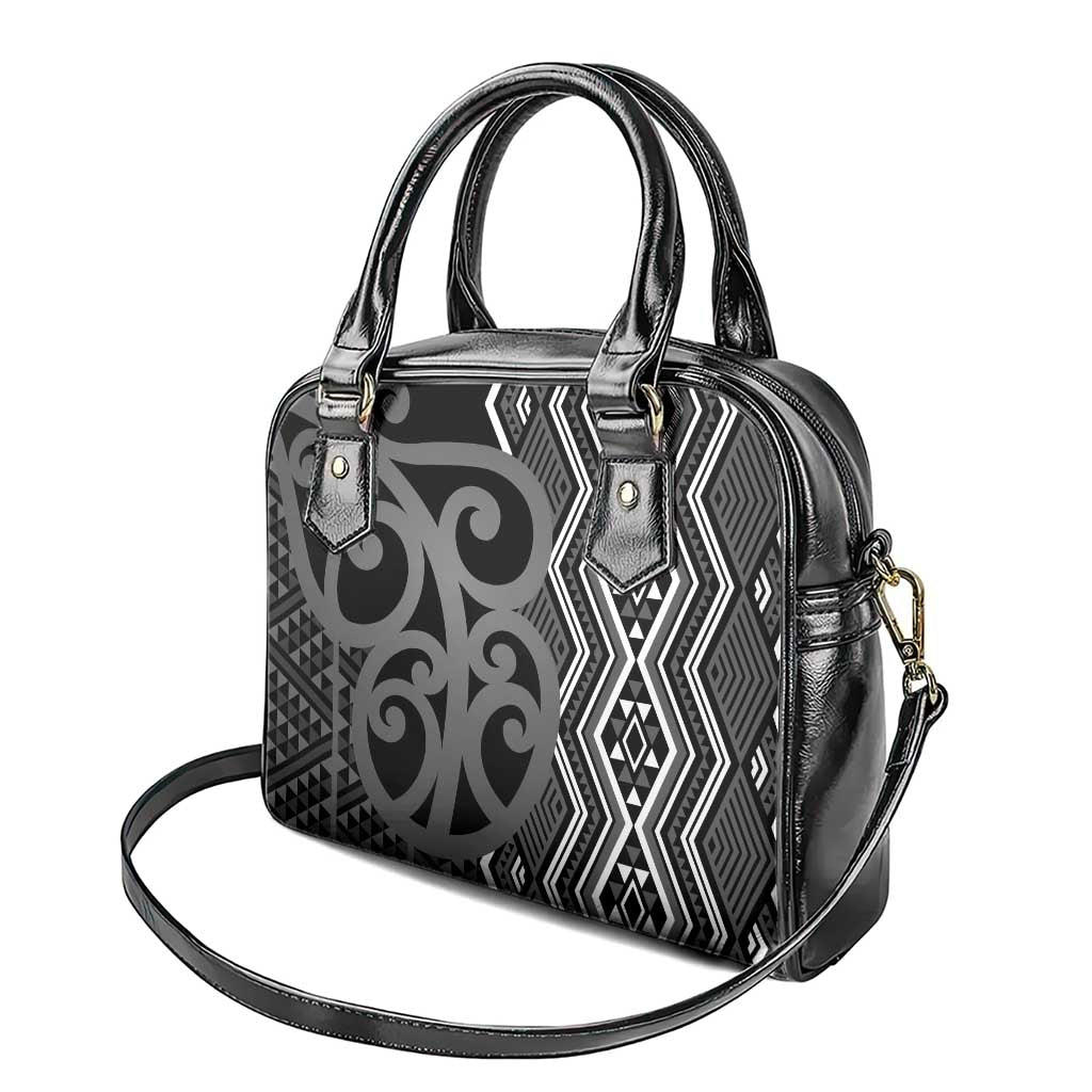 Maori Taniko Patterns Shoulder Handbag Black Patiki Motifs Mix Whakairo Ngaru