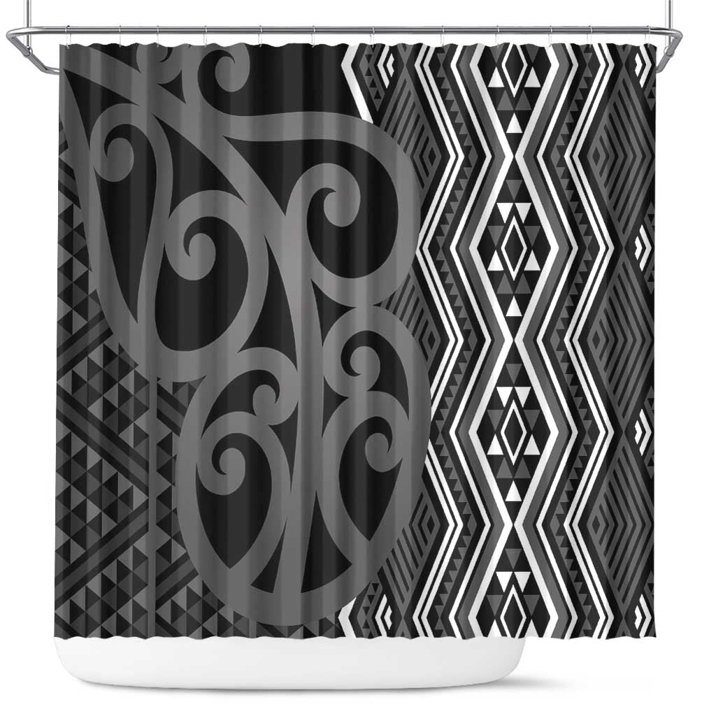 Maori Taniko Patterns Shower Curtain Black Patiki Motifs Mix Whakairo Ngaru LT7 Black - Polynesian Pride