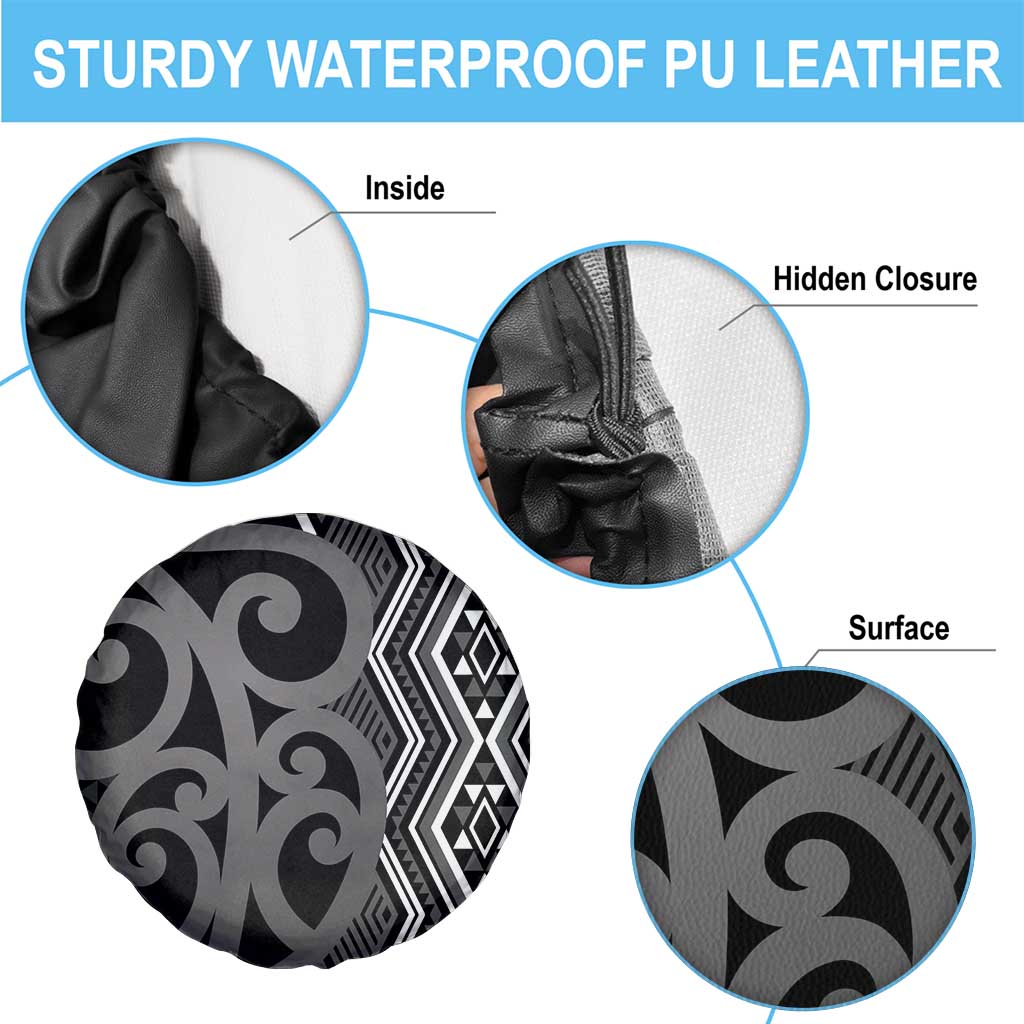 Maori Taniko Patterns Spare Tire Cover Black Patiki Motifs Mix Whakairo Ngaru