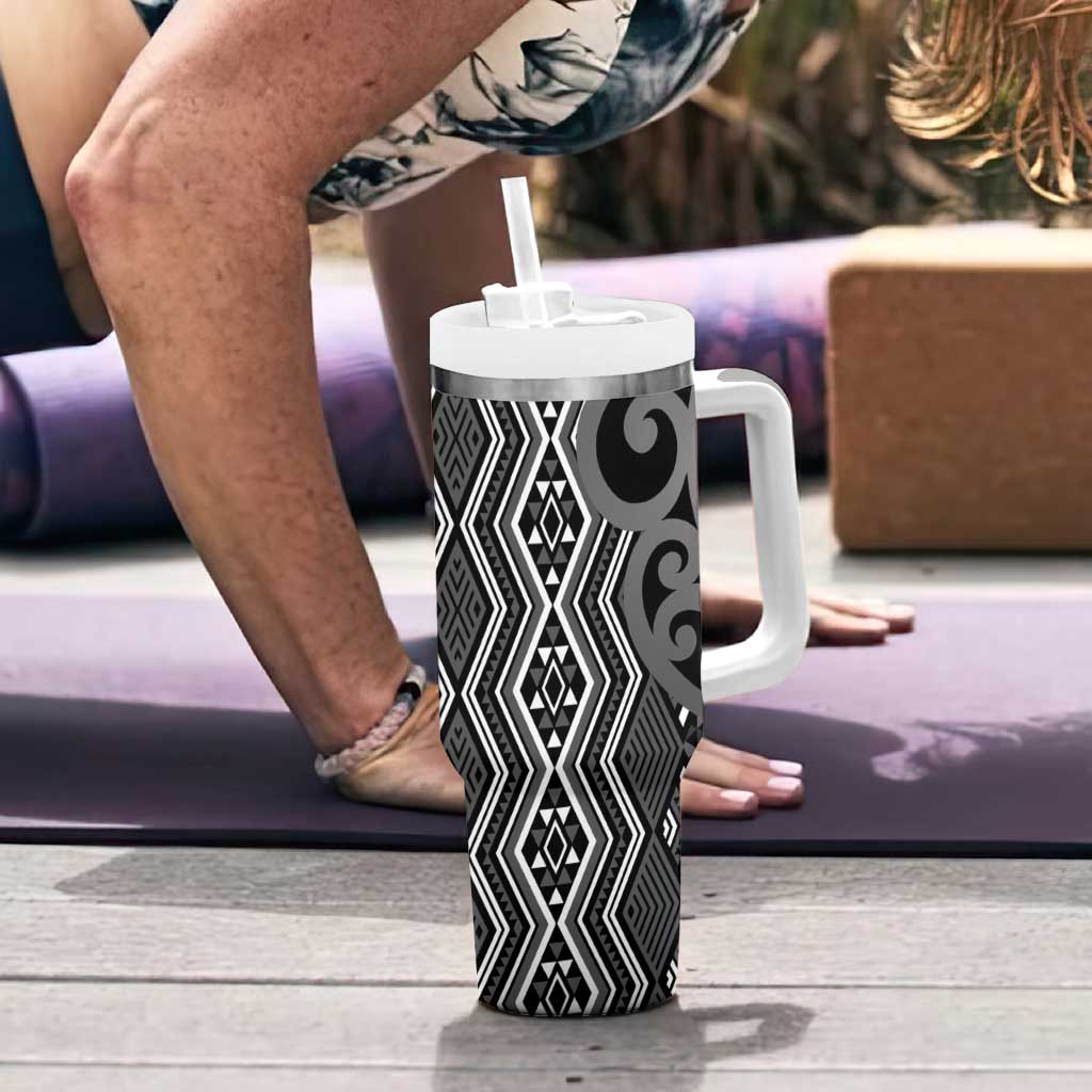 Maori Taniko Patterns Tumbler With Handle Black Patiki Motifs Mix Whakairo Ngaru
