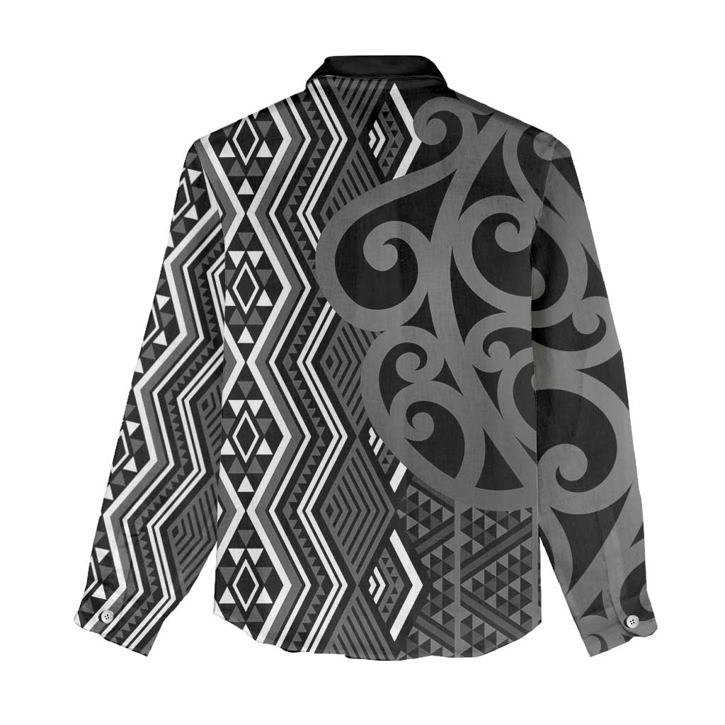 Maori Taniko Patterns Women Casual Shirt Black Patiki Motifs Mix Whakairo Ngaru