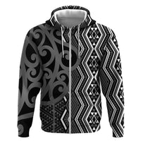 Maori Taniko Patterns Zip Hoodie Black Patiki Motifs Mix Whakairo Ngaru LT7 Zip Hoodie Black - Polynesian Pride