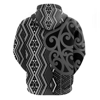 Maori Taniko Patterns Zip Hoodie Black Patiki Motifs Mix Whakairo Ngaru LT7 - Polynesian Pride