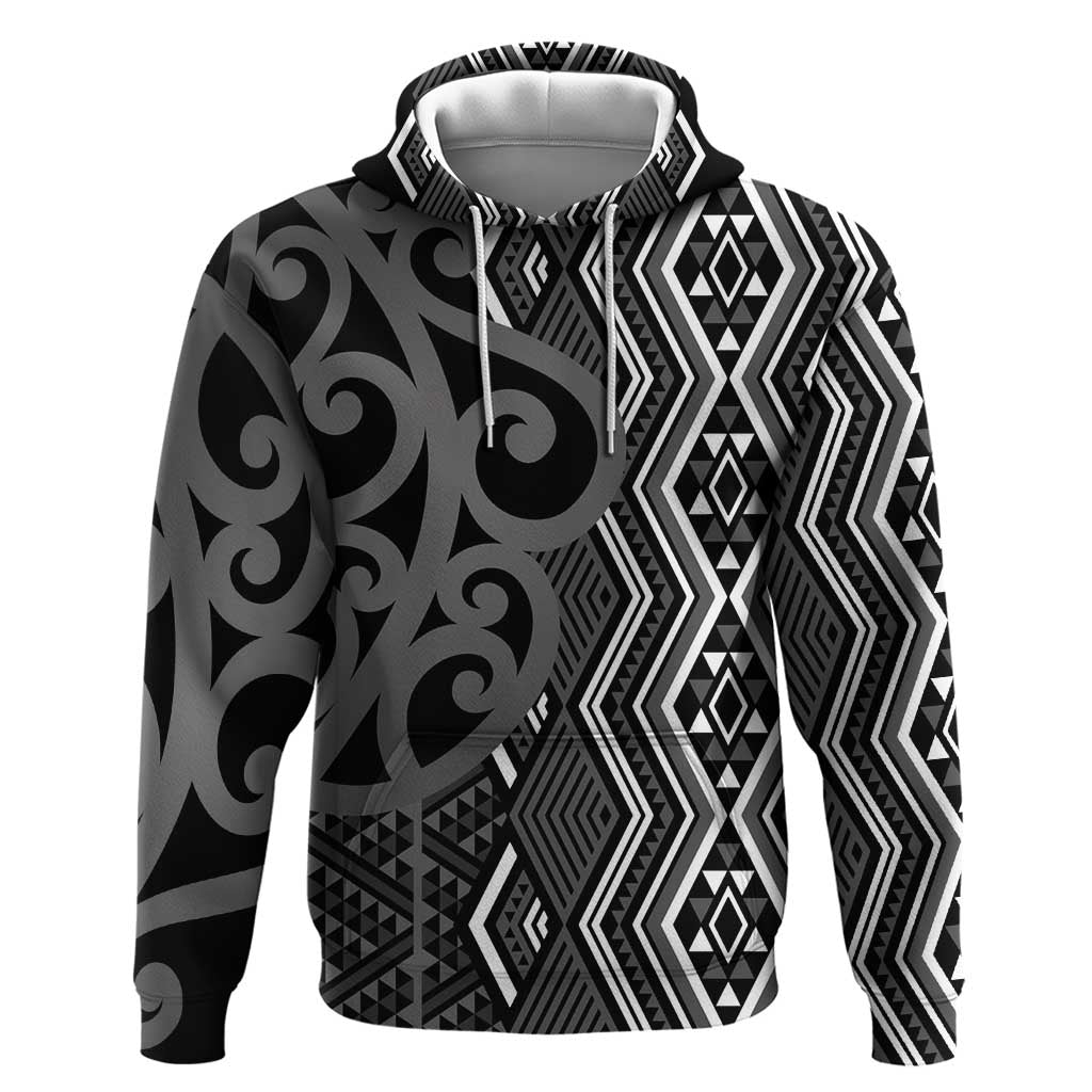 Maori Taniko Patterns Zip Hoodie Black Patiki Motifs Mix Whakairo Ngaru LT7 Pullover Hoodie Black - Polynesian Pride