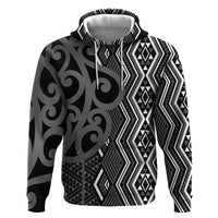 Maori Taniko Patterns Zip Hoodie Black Patiki Motifs Mix Whakairo Ngaru LT7 Pullover Hoodie Black - Polynesian Pride