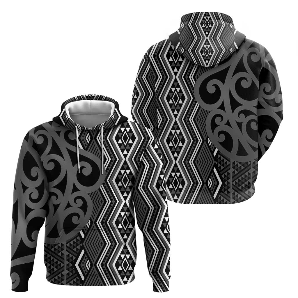 Maori Taniko Patterns Zip Hoodie Black Patiki Motifs Mix Whakairo Ngaru LT7 - Polynesian Pride