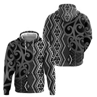 Maori Taniko Patterns Zip Hoodie Black Patiki Motifs Mix Whakairo Ngaru LT7 - Polynesian Pride