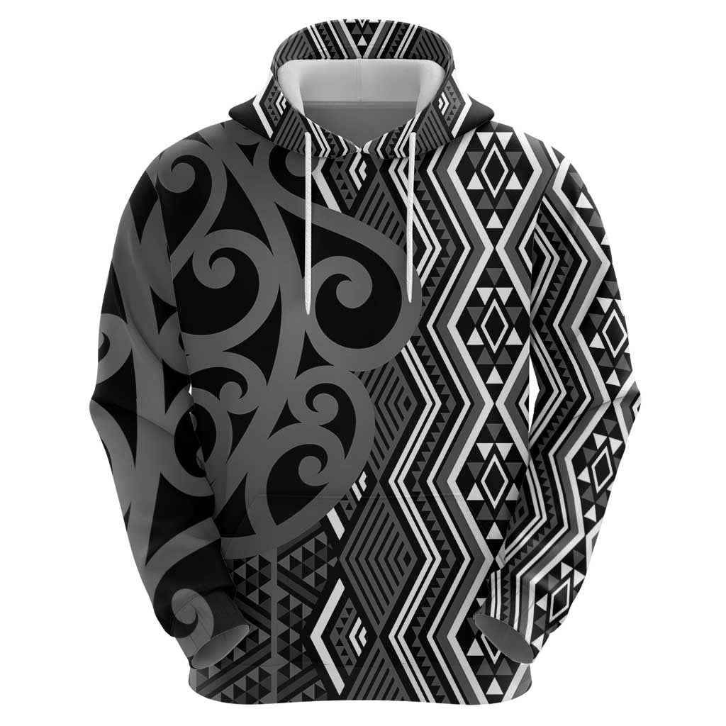Maori Taniko Patterns Zip Hoodie Black Patiki Motifs Mix Whakairo Ngaru LT7 - Polynesian Pride
