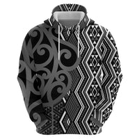 Maori Taniko Patterns Zip Hoodie Black Patiki Motifs Mix Whakairo Ngaru LT7 - Polynesian Pride
