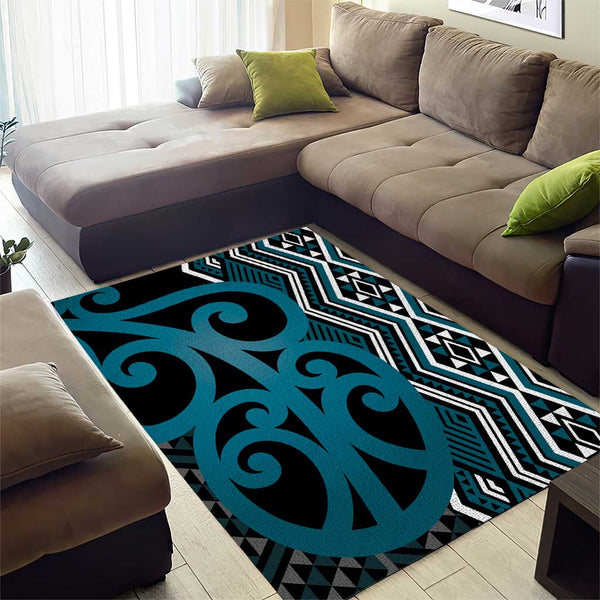 Maori Taniko Patterns Area Rug Azure Patiki Motifs Mix Whakairo Ngaru LT7