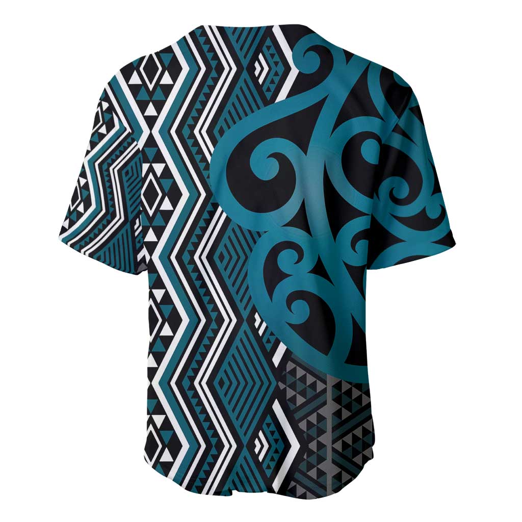 Maori Taniko Patterns Baseball Jersey Azure Patiki Motifs Mix Whakairo Ngaru