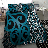 Maori Taniko Patterns Bedding Set Azure Patiki Motifs Mix Whakairo Ngaru