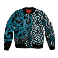 Maori Taniko Patterns Bomber Jacket Azure Patiki Motifs Mix Whakairo Ngaru LT7 Unisex Azure - Polynesian Pride
