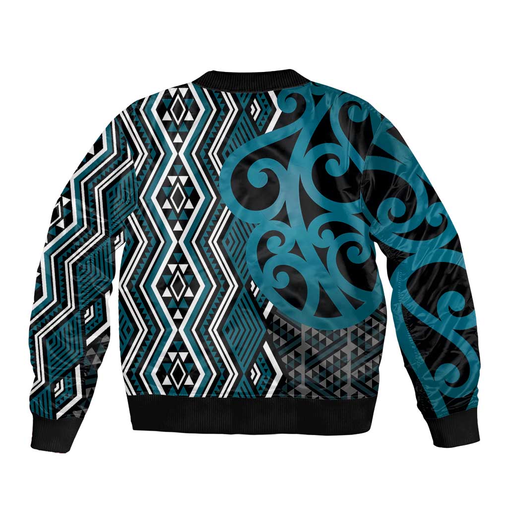 Maori Taniko Patterns Bomber Jacket Azure Patiki Motifs Mix Whakairo Ngaru LT7 - Polynesian Pride