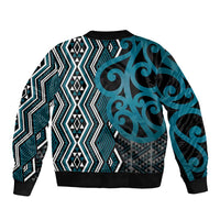 Maori Taniko Patterns Bomber Jacket Azure Patiki Motifs Mix Whakairo Ngaru LT7 - Polynesian Pride
