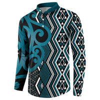 Maori Taniko Patterns Button Sweatshirt Azure Patiki Motifs Mix Whakairo Ngaru