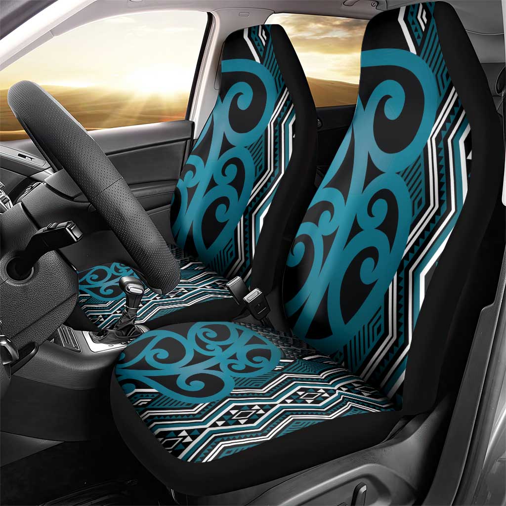 Maori Taniko Patterns Car Seat Cover Azure Patiki Motifs Mix Whakairo Ngaru