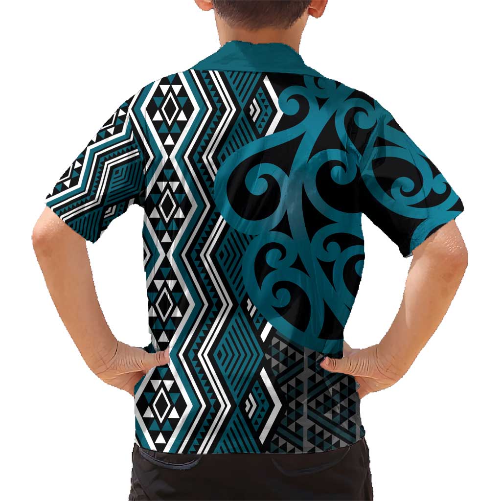 Maori Taniko Patterns Hawaiian Shirt Azure Patiki Motifs Mix Whakairo Ngaru
