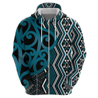 Maori Taniko Patterns Hoodie Azure Patiki Motifs Mix Whakairo Ngaru