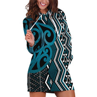 Maori Taniko Patterns Hoodie Dress Azure Patiki Motifs Mix Whakairo Ngaru