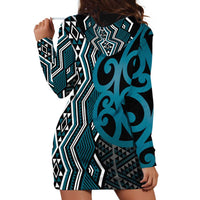 Maori Taniko Patterns Hoodie Dress Azure Patiki Motifs Mix Whakairo Ngaru