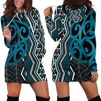 Maori Taniko Patterns Hoodie Dress Azure Patiki Motifs Mix Whakairo Ngaru