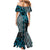 Maori Taniko Patterns Mermaid Dress Azure Patiki Motifs Mix Whakairo Ngaru