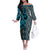 Maori Taniko Patterns Off The Shoulder Long Sleeve Dress Azure Patiki Motifs Mix Whakairo Ngaru