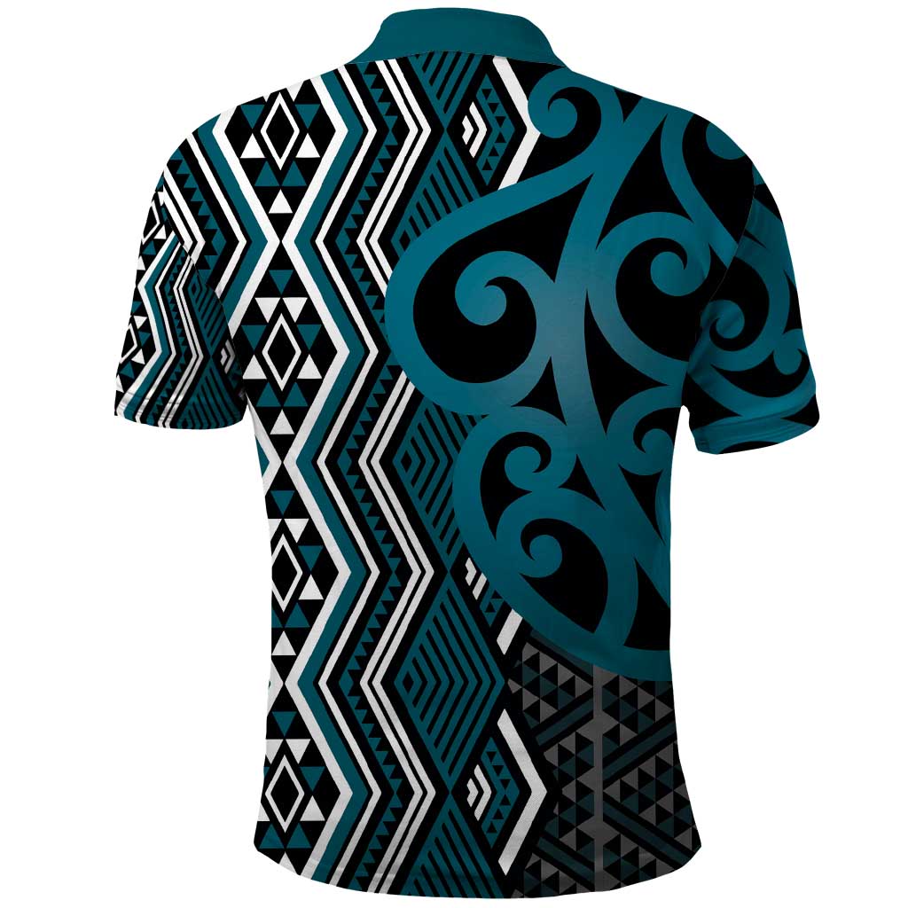 Maori Taniko Patterns Polo Shirt Azure Patiki Motifs Mix Whakairo Ngaru
